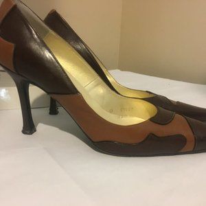 Brown and Tan Monique Pointy Toe Heels